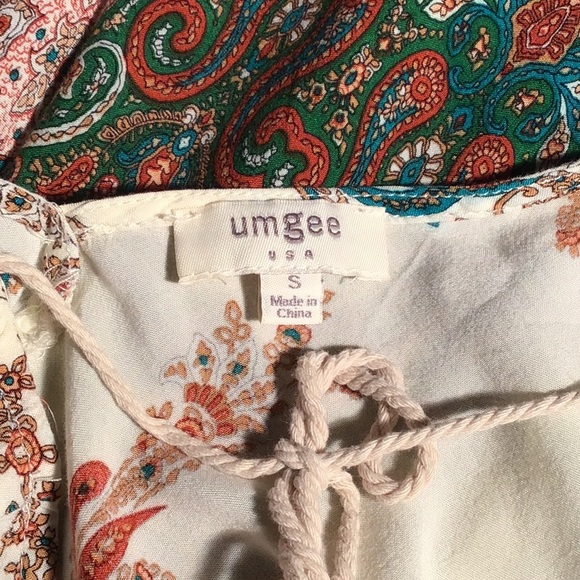 Umgee tunic blouse bohemian paisley green maroon blue tan white S - Picture 4 of 7